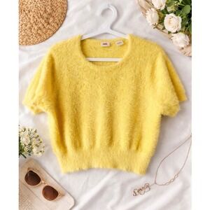 Levi's Yellow Fuzzy Sweater Size Large Soft Cozy Cropped Crewneck NWOT